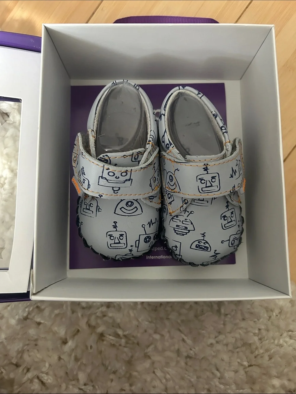 pediped White Baby Leather Shoes with Sketch Characters
